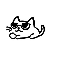 Happy cool cat with sunglasses, fun hand-drawn doodle illustration