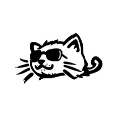 Happy cool cat with sunglasses, fun hand-drawn doodle illustration