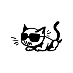 Happy cool cat with sunglasses, fun hand-drawn doodle illustration