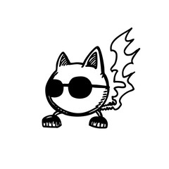 Cool flaming cat with sunglasses, edgy hand-drawn illustration