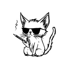 Cool rebel cat with sunglasses and cigarette, edgy hand-drawn doodle