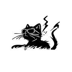 Cool flaming cat with sunglasses, edgy hand-drawn illustration