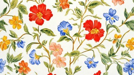 Vibrant Floral Textile Design: A Colorful Tapestry of Blossoms