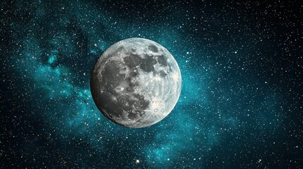Obraz premium Full moon against a cosmic nebula backdrop