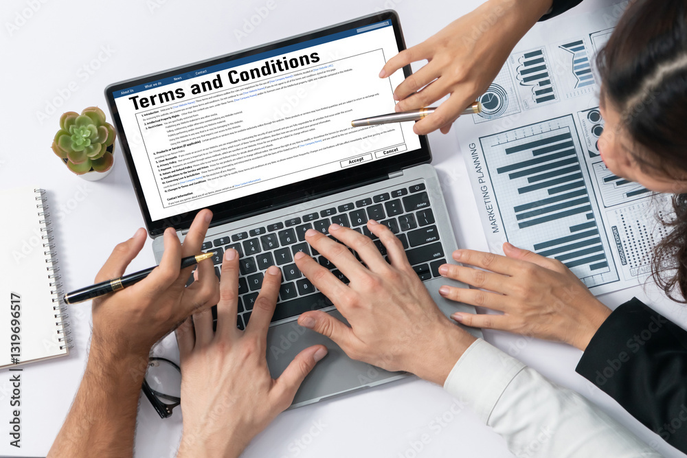 Poster digital legal contract provide terms and conditions document on computer screen ready for online dig