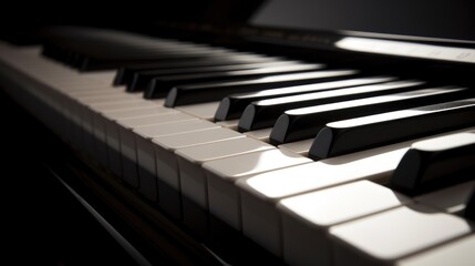 Naklejka premium Close-up view of Piano Keys: A Melodic Symphony of Black and White