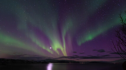 Bright Green And Purple Nothern Lights In Tromso Norway (Aurora Borealis) 16:9