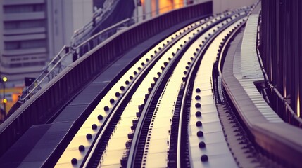 Elevated Train Tracks at Sunset: Urban Transportation Infrastructure