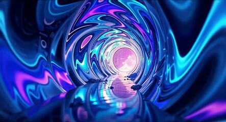 Deep Abstract Digital Tunnel With Swirling Blue And Purple Lights, Creating A Hypnotic Vortex Leading To The Unknown. 4k