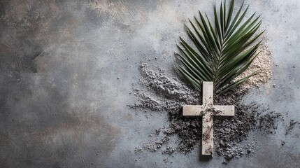 Solemn Ash Wednesday Cross: Symbolic Ashes and Palm Branches, a poignant visual representation of Lent's spiritual reflection, perfect for religious