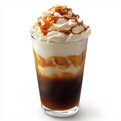 Iced Coffee Delight: Refreshing Beverage with Whipped Cream and Caramel Topping - Perfect Summer Drink and Morning Routine Indulgence