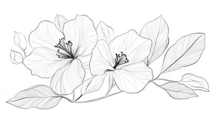 Fototapeta premium Botanical arts. Hand drawn continuous line drawing of abstract flower, floral, rose, tropical leaves, spring and autumn leaf, bouquet of olives. Vector illustration.