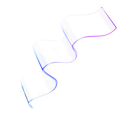 3d abstract glass transparent clear ribbon wave line render. Chromatic rainbow curve shape, flying piece of acrylic or plastic tape with dispersion light, holographic gradient texture