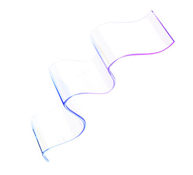 3d abstract glass transparent clear ribbon wave line render. Chromatic rainbow curve shape, flying piece of acrylic or plastic tape with dispersion light, holographic gradient texture