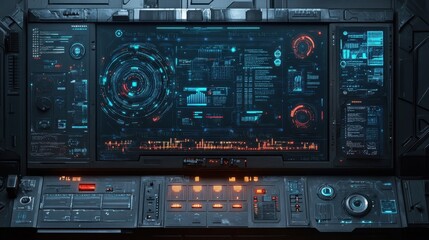 Fototapeta premium Futuristic digital control panel with interactive holographic interface display