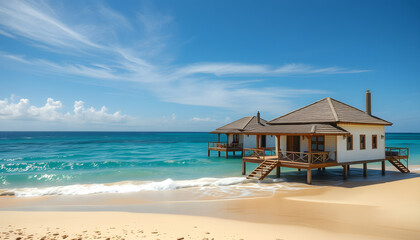 Fototapeta premium Living on the beach by the ocean in beach houses and vacation rental property , with white tonespng