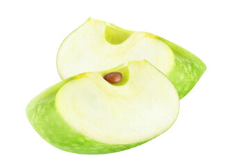 Two pieces of granny smith apple cut out