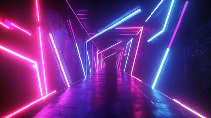 A seamless neon line animation showcasing an in-and-out glow, creating a techno nightclub ambiance with vibrant spectrum colors and dynamic movement
