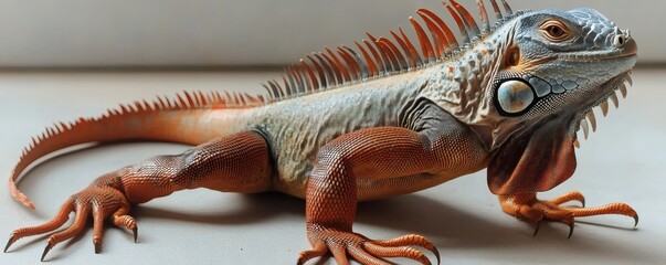 A beautiful reptile displaying colorful scales and spiky dorsal crest