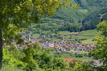 Mountain village Ardesio. Aerial view. Lombardia, Italia.