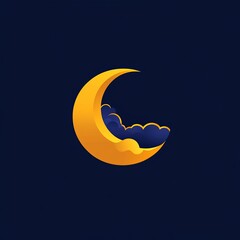 Obraz premium Crescent moon, clouds, night, logo, design, dark background, app icon