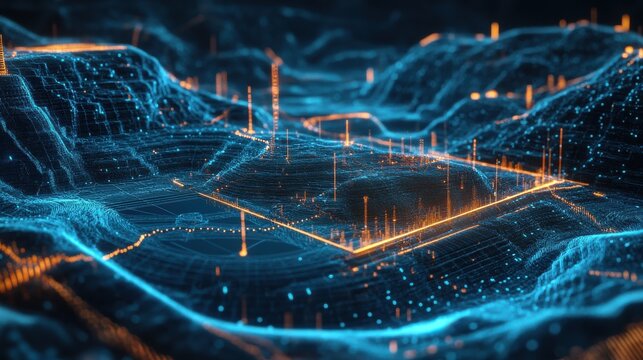 Futuristic 3D holographic visualization of resource and geophysical data analysis for advanced geological surveying mining and energy discovery