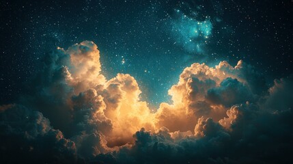 Fototapeta premium Glowing Cloudscape at Night Under Starry Sky