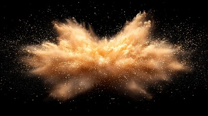 Golden dust explosion, black background, design element