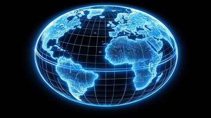 Glowing digital earth globe with grid lines.