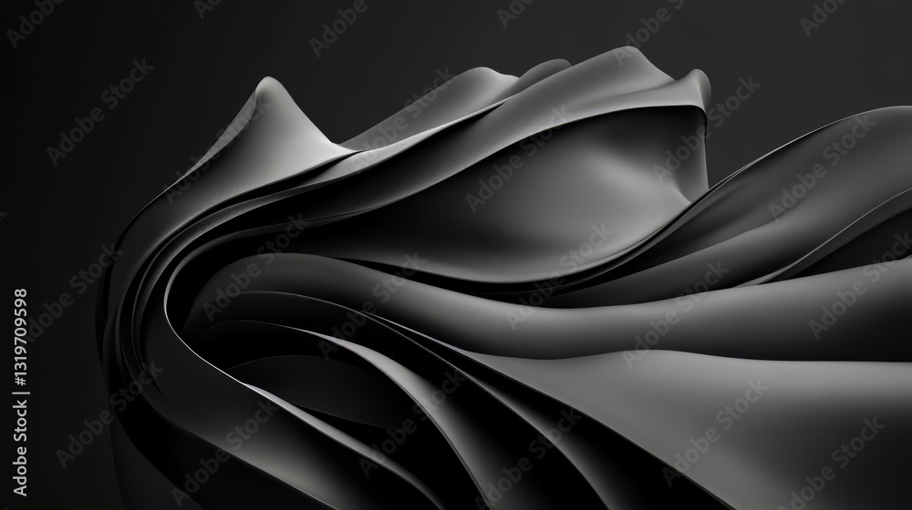 Poster black and white image of a long, flowing piece of fabric. the image is abstract and has a sense of m