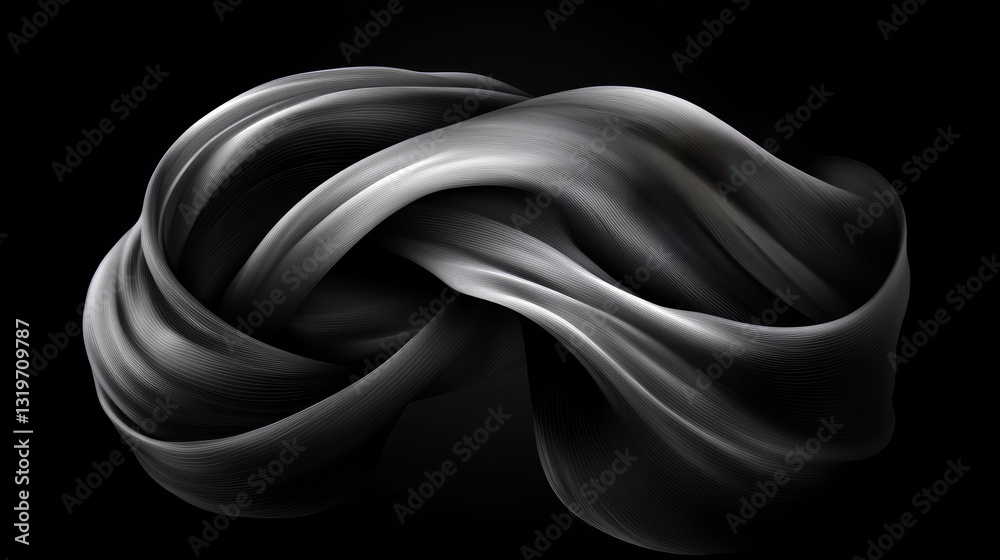 Aufkleber black and white image of a long, twisted piece of fabric. the image is abstract and has a sense of m