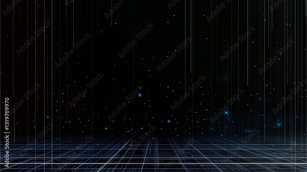 Aufkleber Abstract Digital Grid with Data Streams and Particle Field Background
