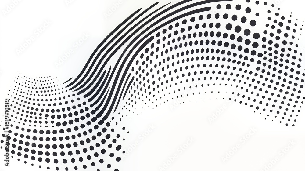 Aufkleber Black and white image of a wave with many dots. The image has a very abstract and modern feel to it