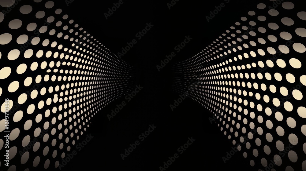 Aufkleber Black and white image of two circles with dots in between. The circles are large and the dots are small