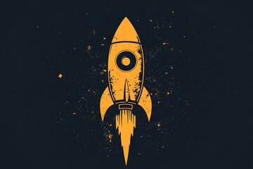 Vintage Rocket Launching into Space Grunge Style Illustration