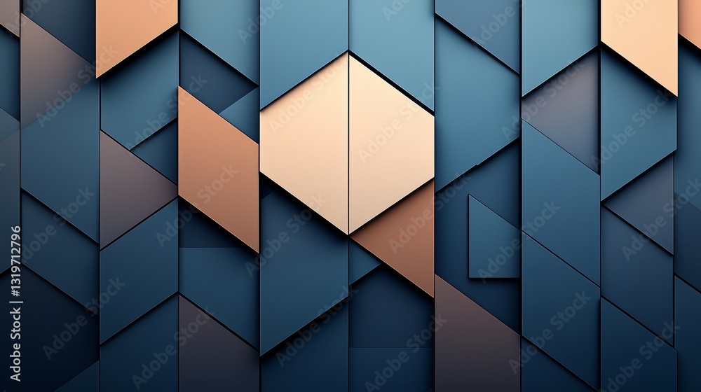 Fototapete Blue and gold abstract design with a lot of triangles. The design is made up of squares and triangles, and it has a modern and artistic feel to it