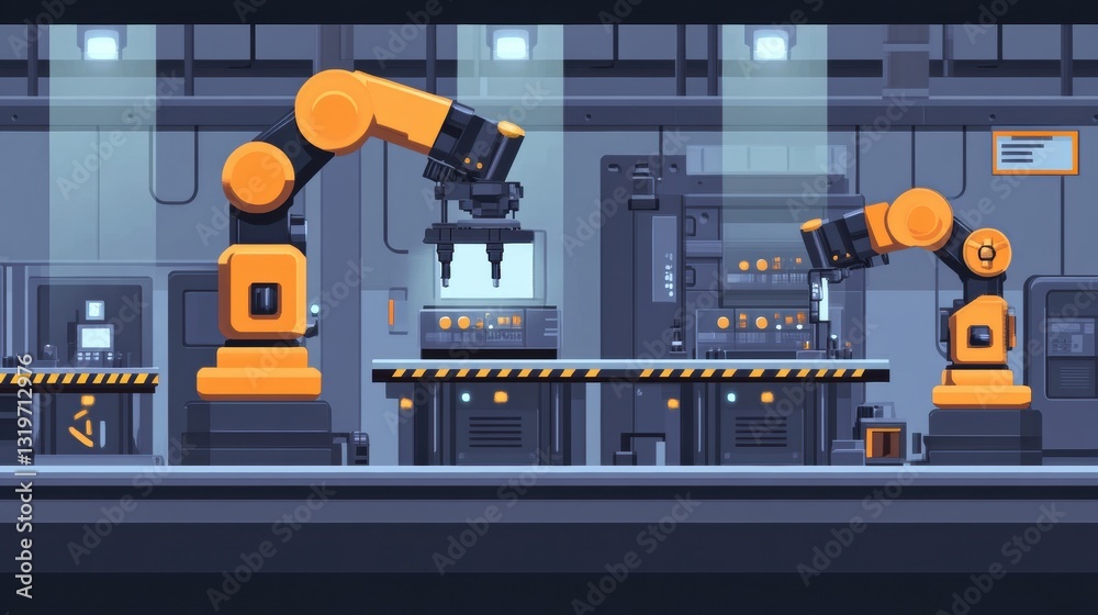 Aufkleber Automated production in a factory showcasing advanced robotics and artificial intelligence controlling operations