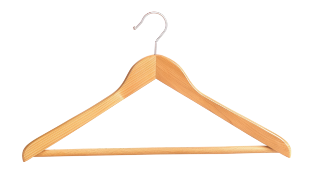 Wooden coat hanger isolated on transparent background