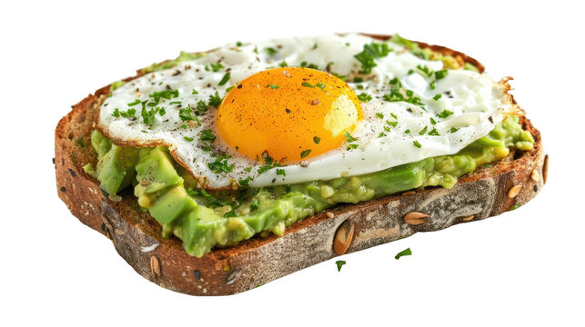 Breakfast toast with poached egg and avocado on transparent background