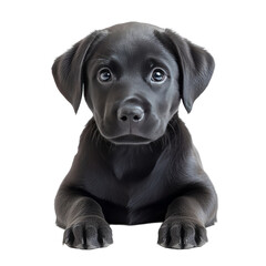 Fototapeta premium Sweet Black Labrador Puppy On White or transparent Background. Charming Pet With Adorable Eyes.