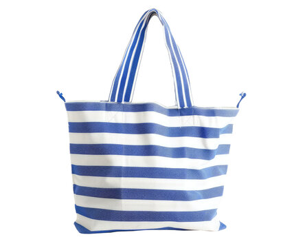 Blue striped beach bag isolated on transparent