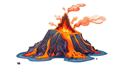 volcano eruption, lava coming down a mountain, isolated on transparent background