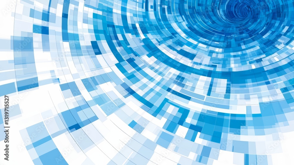 Aufkleber blue and white spiral with many squares and triangles. the blue and white color scheme gives the ima