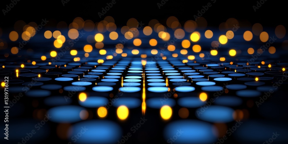 Aufkleber blue and yellow image of a pattern of dots. the dots are illuminated and appear to be floating in th