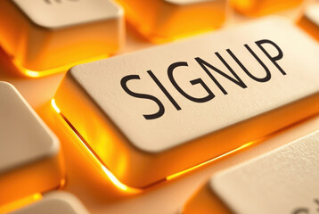 Signup inscription text words on a keyboard key