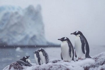 Obraz premium Penguins in Antarctic Snowstorm