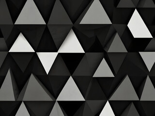 Image is a digital abstract artwork featuring a geometric pattern composed of numerous black triangular shapes. These shapes are arranged in a three-dimensional, faceted layout, creating a sense