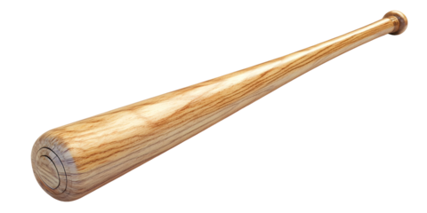 Wooden baseball bat placed on white or transparent background