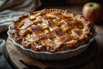 Delicious homemade apple pie with golden crust sweet dessert food fall oven warm baked treat tasty