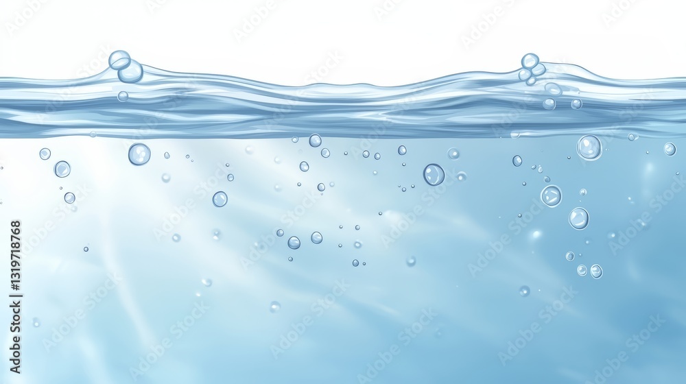 Poster blue ocean with many bubbles. the bubbles are scattered throughout the water, creating a sense of mo